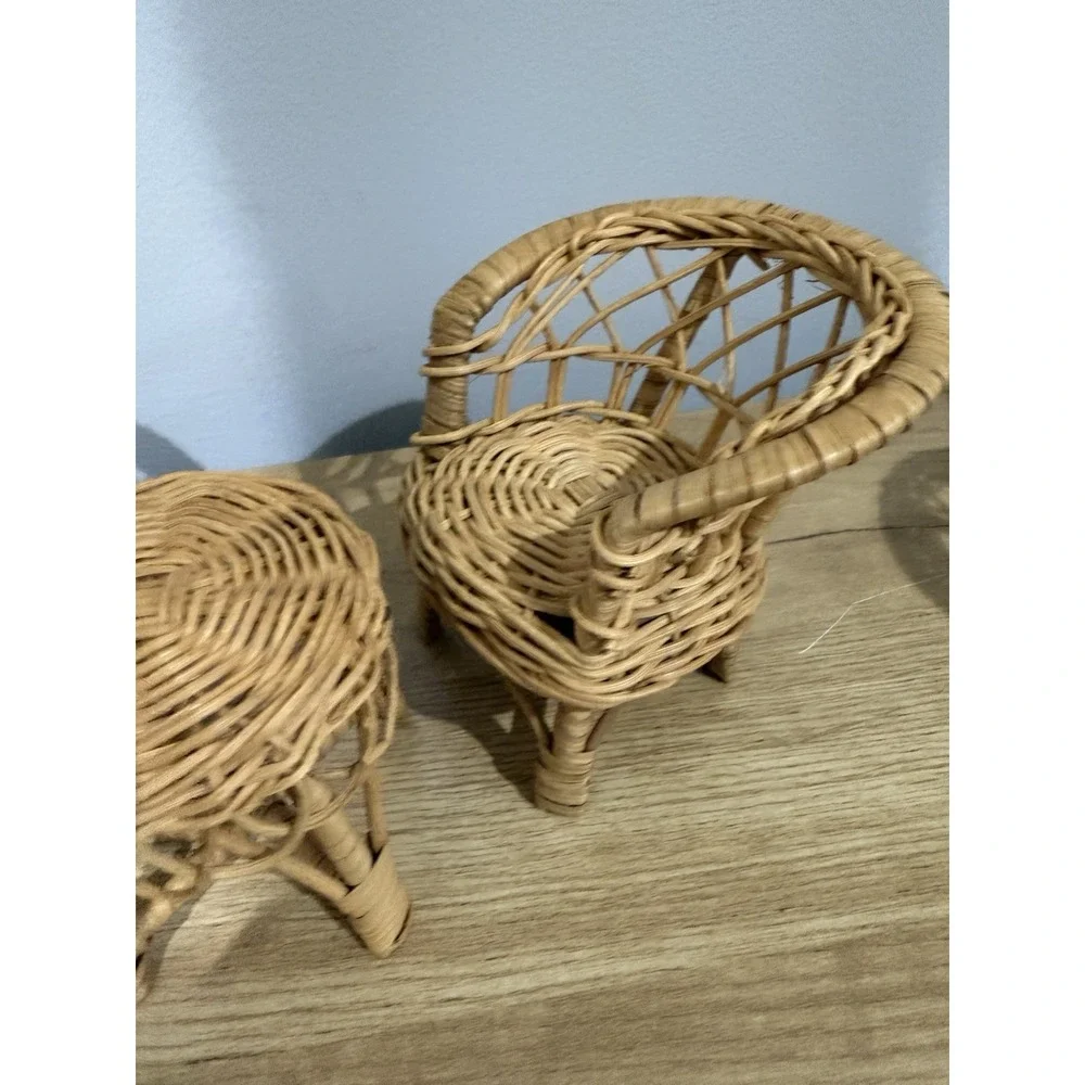 Vintage Barbie Size Wicker Rattan Doll Furniture Set Chairs‎ & Table
